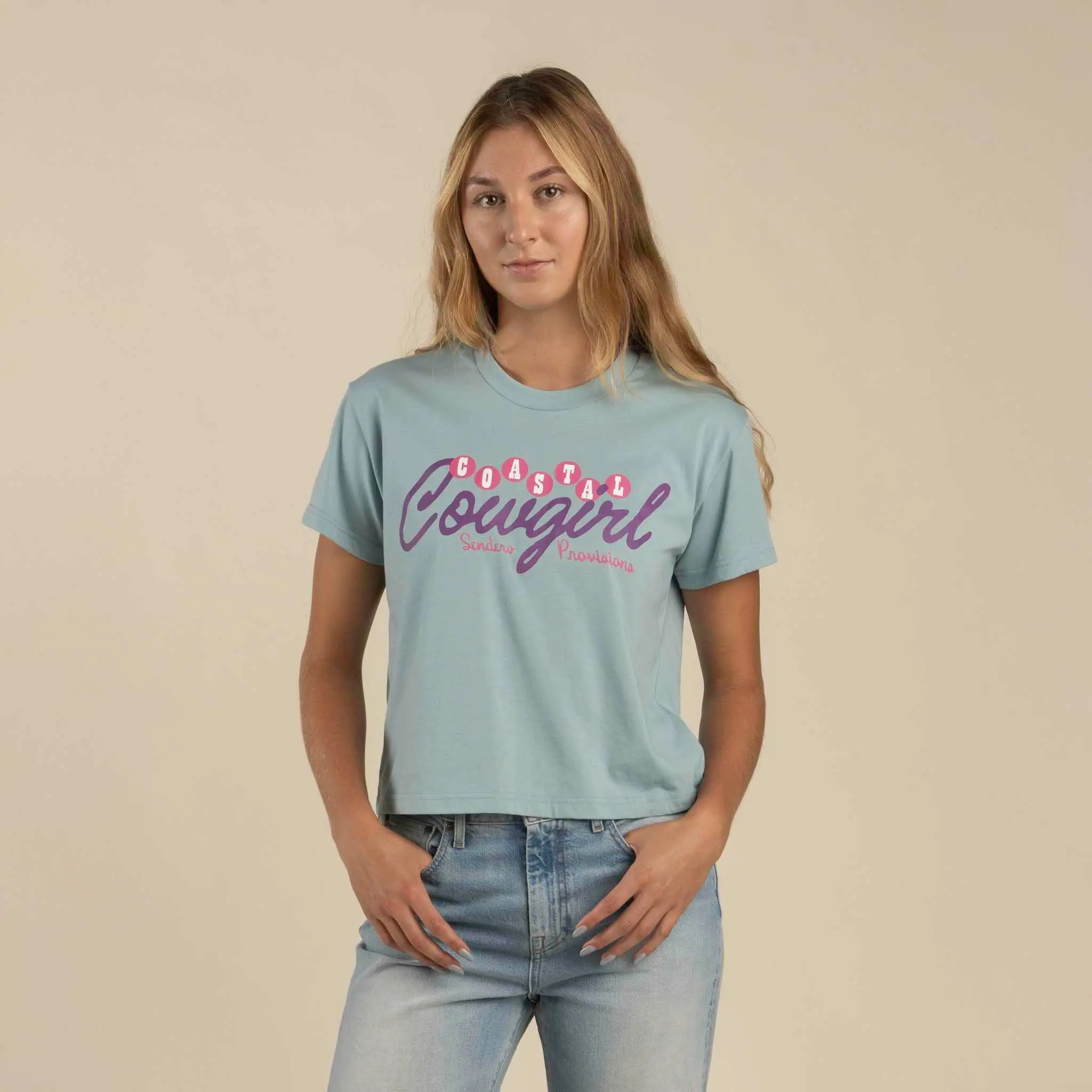 Coastal Cowgirl Crop Tee - Sterling Blue