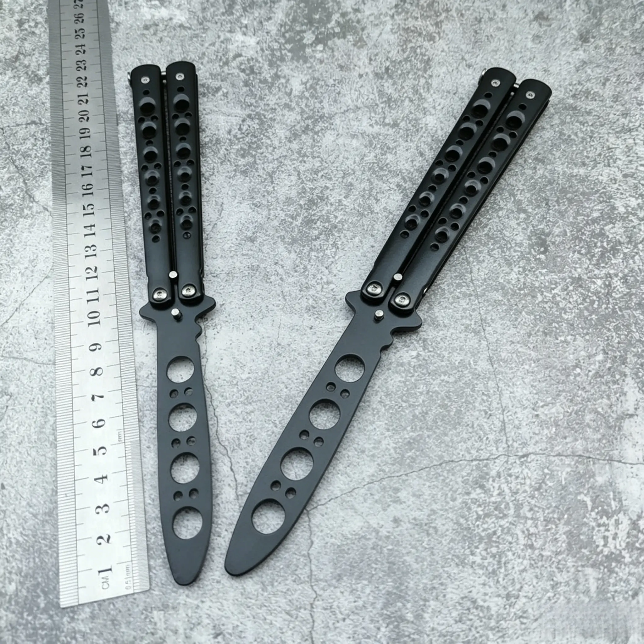 Safe Black Balisong Trainer | Unsharpened Butterfly Shaped Hand Training Trainer For Beginner, Stainless Steel Practice Flipping Tool