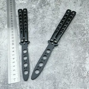 Safe Black Balisong Trainer | Unsharpened Butterfly Shaped Hand Training Trainer For Beginner, Stainless Steel Practice Flipping Tool