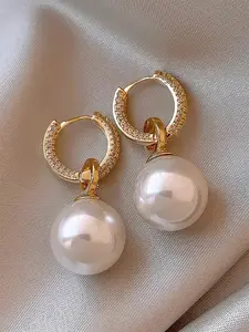 Women's Elegant Copper Chain Earrings, Artificial Zircon & Pearl Design, All-Season Jewelry Gift for Women, Faux Pearl Jewelry
