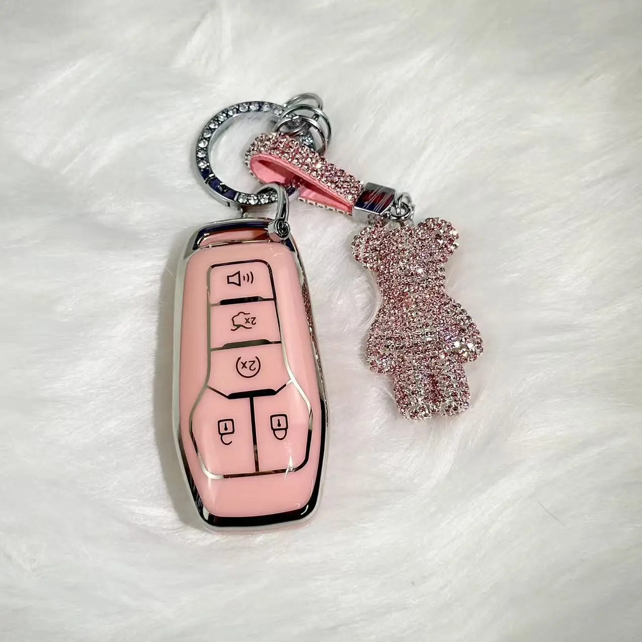 Premium Soft TPU Car Key Fob Cover with Keychain, TPU Shock Buffer Full Protection Case for Ford Fusion, Mustang, F150, Edge, Explorer & Lincoln MKZ, MKC, MKX Smart Remotes, Car Key Accessories
