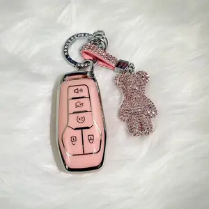 For Ford Key Fob Cover with Keychain, Premium Soft TPU Full Protection Key Fob Case for Ford Fusion Mustang F150 Edge Explorer Lincoln MKZ MKC MKX Smart Remote Key Protector