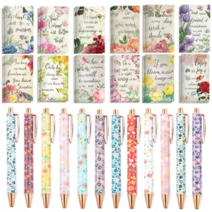18 Pcs Floral Mini Notebook and Pen Set, Inspirational Pocket Notebooks with Ballpoint Pens, Small Journal Gift Set for Women, Employee Appreciation, Office Party Favors, Birthday Gifts, Desk Supplies Set
