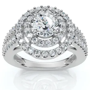 1 1/2Ct Double Halo Diamond Engagement Ring 14k Gold Lab Grown