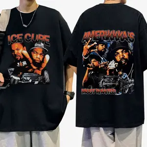 90s Rapper Ice Cube Amerikkka's Most Wanted T-shirt Mens Fashion Vintage Harajuku T Shirt 100% Cotton Casual Tee Shirt  d N