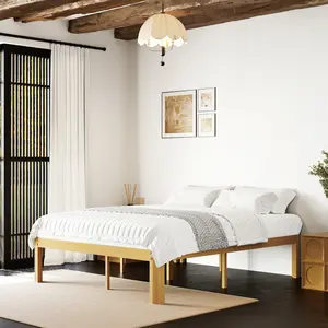 14in Metal Bed Frame with Wood Pattern, No Box Spring Needed, Heavy Duty Steel Slats Platform Mattress Base