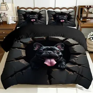 2/3 Pcs Comfortable Bulldog Quilt Cover Set, Decorative Duvet Cover, Soft And Breathable, 100% Polyester Fiber High-Definition Digital Printing Design, All-Season Home Gift, Machine Washable (1 Quilt Cover +1/2 Pillowcase, No Filling)