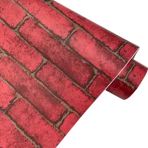 19.7 feet Red Bricks Furniture Liner Peel and Stick Backsplash Shelf Drawer Cabinet Liner for Shelves Waterproof Shelving Paper (M-236.2x17.7 Inch)