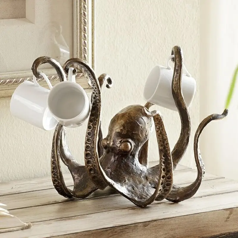 New Octopus Sculpture Eight-Armed Resin Ornament, Living Room Garden Landscape Ocean Decorative Display Piece, Home Decoration Item, Animal Decorations
