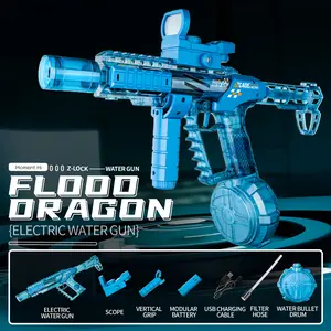  Flood Dragon Automatic Electric WaterGun IP67 Waterproof, with Large Capacity Powerful Spray Super LongShooting & Lighting Function USB Charging CableDurable FlameSpray , SummerParty Outdoor Pool and beach toys