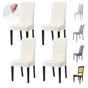 4 Piece Elastic Dining Chair Seat Covers, Milk Silk Fabric Detachable Washable Half Chair Pads, Restaurant Kitchen Protection, Dining Chair Slipcover