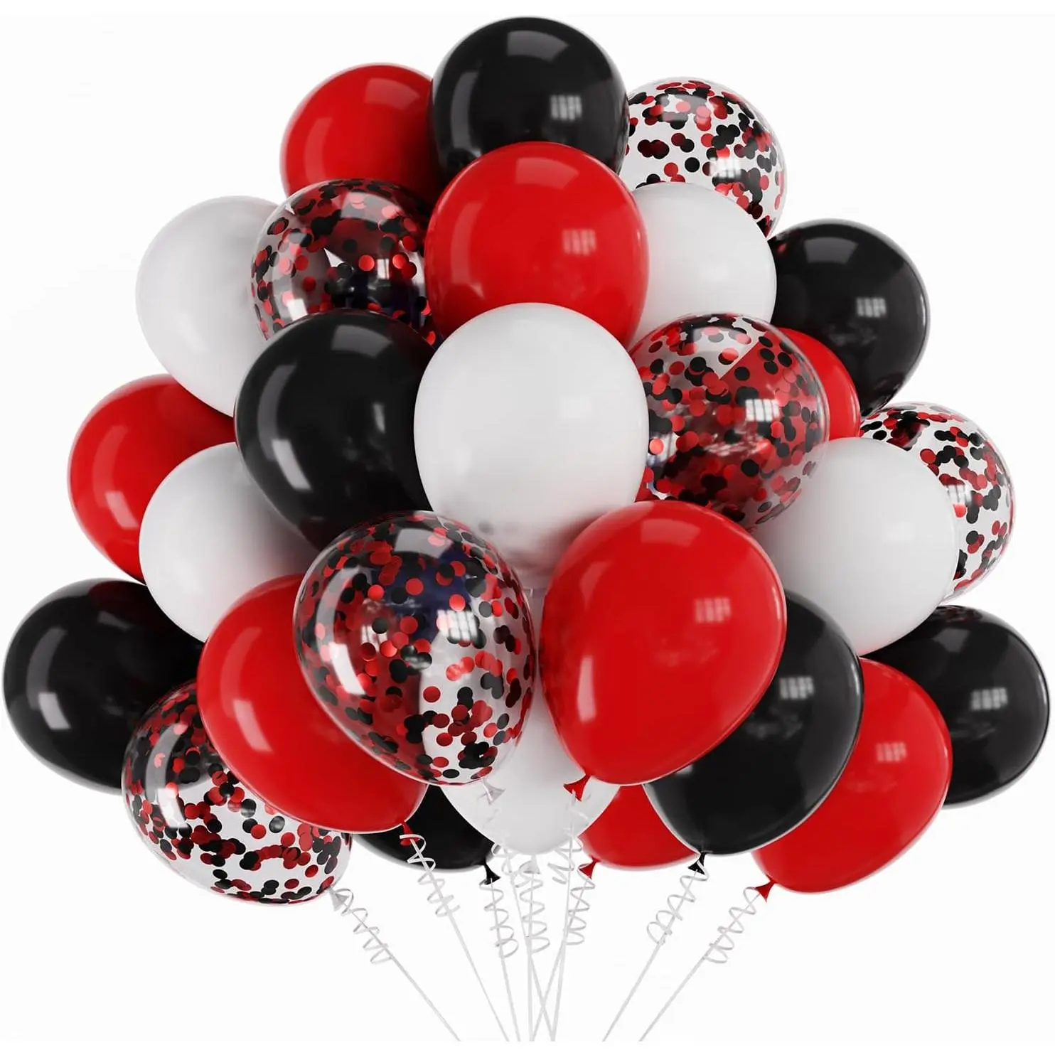 12-Inch Synthetic Latex & Confetti Balloons Set (60 Count) with Pump, Versatile & Stylish Color Combination (Red/Black/White) for Happy Birthday Balloon Decor, Nature-Infused Festive Home Party Supplies