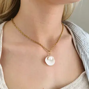 Stainless Steel Seashell Pearl Necklace