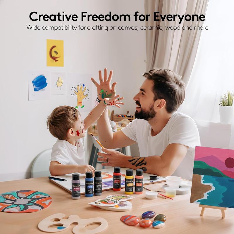 Acrylic Paint Set (2 oz/Bottles) with 12 Art Brushes, Premium Art Supplies for Canvas, Wood, Ceramic & Fabric, Rich Pigments for Beginners, Students & Professional Artists, Valentinesdaygift