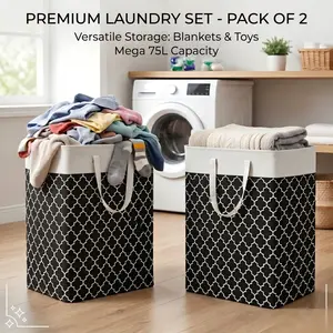 2 Pcs 75L Polyester Laundry Hampers, Chic Waterproof Clothes Baskets with Handles, Large Storage Organizer for Laundry Room Home Organization