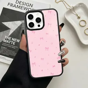 Pink Ribbon Bow Phone Case for iPhone 17 Pro Max, 17 Air, 16 Pro Max, 15 Pro, 14 Plus, 13 Pro & iPhone 12 Pro Max – Shockproof TPU Protection – Glossy Glass Aesthetic Phone Cover