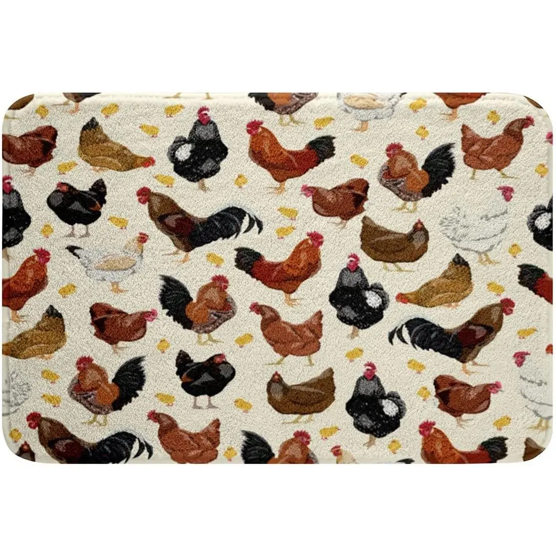 Feelyou Modern Thick Non-Slip Microfiber Bath Rug - 16"x24" Textile Rectangle Mat, Cute 3D Chicken Pattern, Water Absorbent, Anti-Slip Grip for Shower Tub, Back Door, Bathroom Mats Non Slip