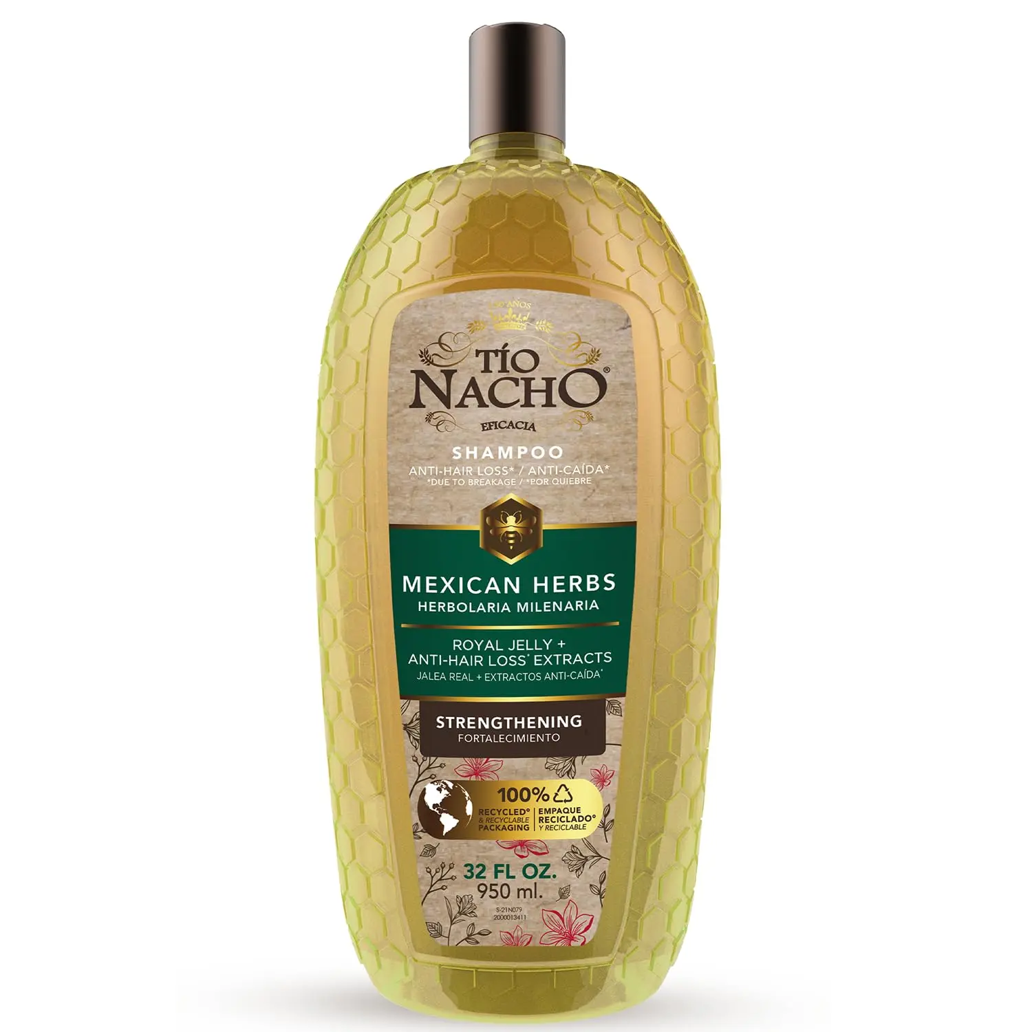 Tio Nacho Strengthening Shampoo, Anti-Hair Loss Formula with Royal Jelly & Ginseng, Lightening & Scented Haircare, Paraben-Free, 32 fl oz