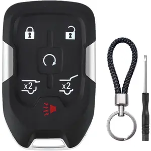 6 button key fob shell replacement fits for Chevy Suburban Tahoe GMC Mustang XL Denali hyq1aa 2015 2016 2017 2018 2019 keyless entry remote control smart car key fob case cover