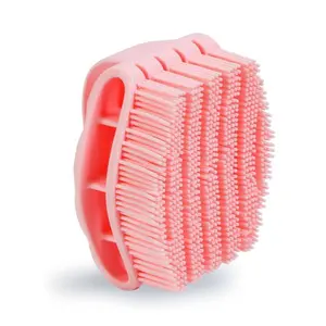 Silicone Body Scrubber & Scalp Massager – Soft Exfoliating Shower Brush for Sensitive Skin, Gentle Silicone Loofah for Body & Hair Washing, Easy to Clean, Lathers Well (Pink)