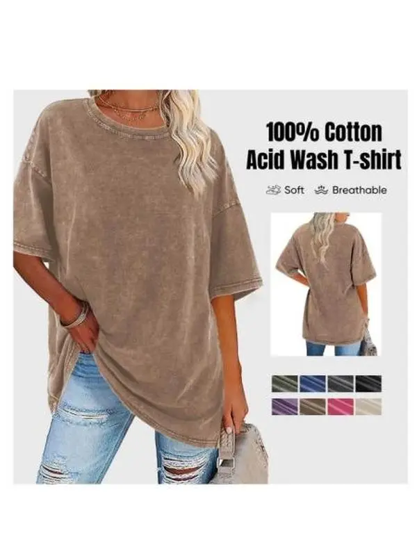 Women's Oversized T-Shirt, Vintage Acid Washed Heavy Cotton Streetwear Top with a Loose Fit and Crew Neck, Oversized Tshirt Women