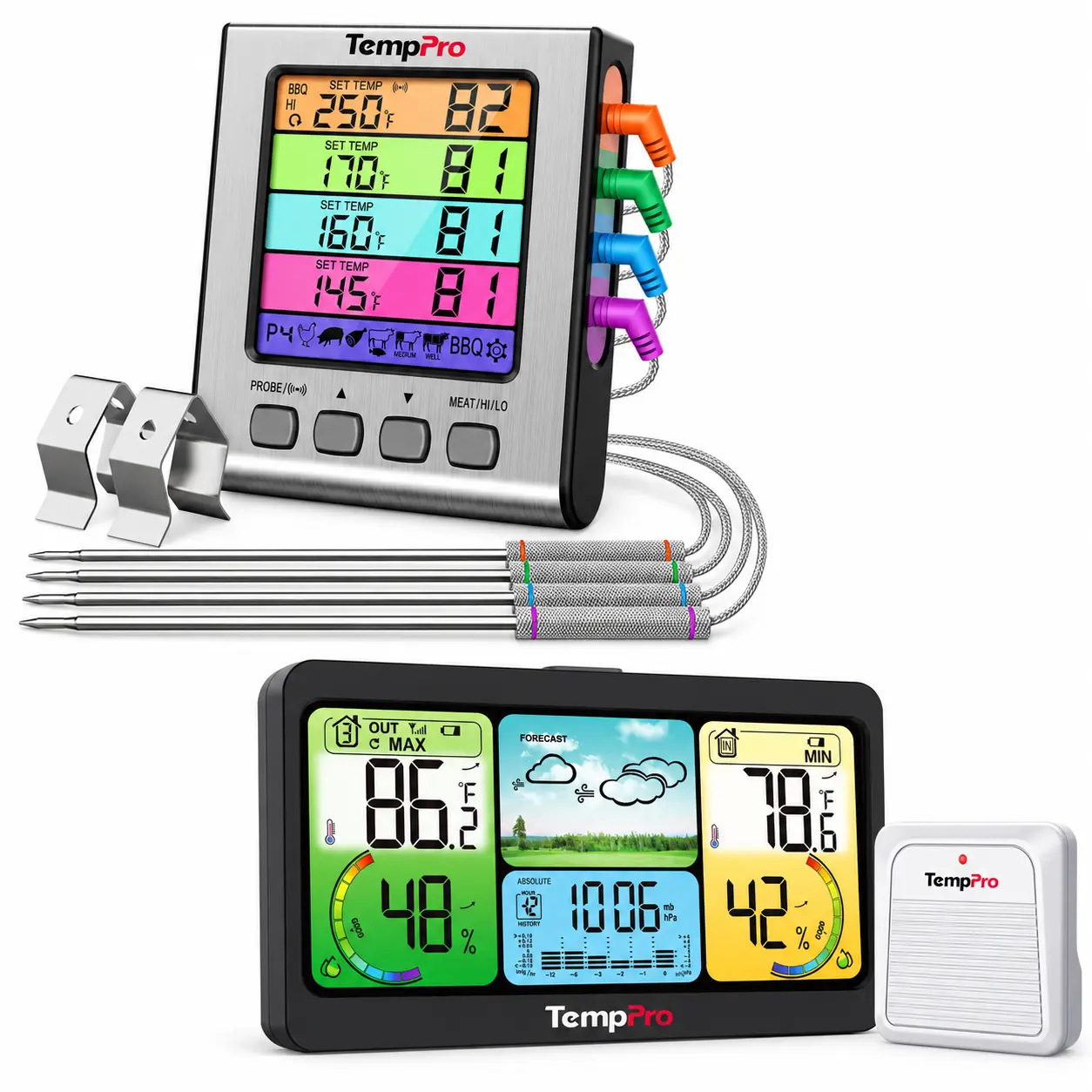 TempPro TP280B Wireless Remote Monitoring Indoor-Outdoor Thermometer Weather Station - 1000FT Range, Swiss-Made Sensor + Display, Barometer, Forecasting (Sensor Control, Temperature Measuring Tools & Hardware), Remote Monitoring Indoor-Outdoor Thermometer
