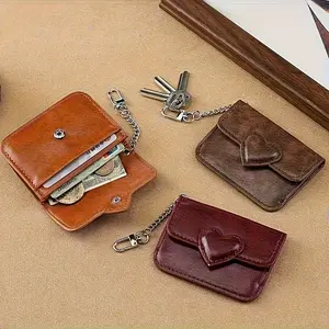 Heart-patterned mini coin purse, modern women's wallet - compact multi-card slot keychain design, heart-shaped cutout button closure