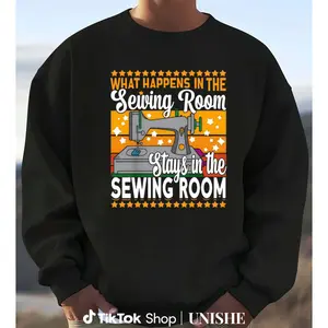 Long Sleeve Casual Sweatshirt with Sewing Room Fun Slogan and Machine Print