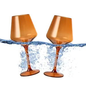 Floating Wine Glasses for Pool (18 Oz | Set of 2) - Wine Glass Set That Float | Shatterproof Poolside Wine | Beach Glass | Outdoor Tritan Plastic Glassware with Stem for Patio, Picnic - Burnt Orange