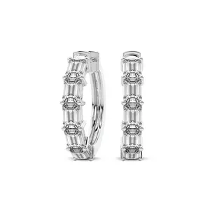 Lab Diamond Hoop Earrings 14Kt White Gold 4Ct Calantha Emerald Lab Diamond Hoop Earrings F-G Color, VS Diamond, IGI Certified - Friendly Diamonds