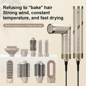 1 New 9 in 1 Foldable Hot Air Comb High Speed Hair Dryer Curling Iron Automatic Hair Styler