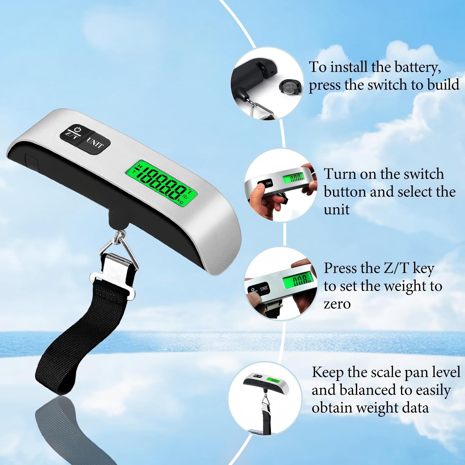 TikTok Travel Hack | 110lb Digital Luggage Scale | 4 Unit Switch Backlit Weigher for Travel, Home & Markets