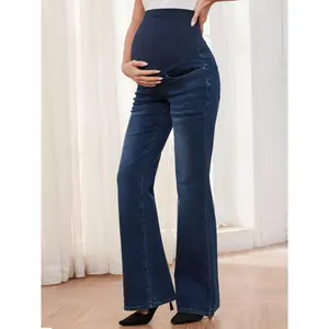 Women'S Stretch Maternity Bootcut Jeans With Pockets Over The Belly Bell Bottoms Flare Denim Pants Pregnancy Clothes Can be used with raincoat