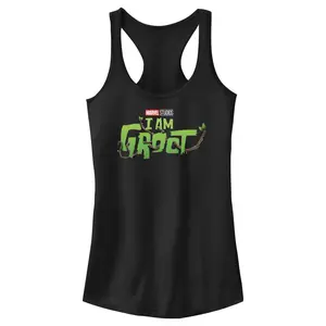 Juniors Womens Marvel: I am Groot Nature Leaf Logo Racerback Tank Top