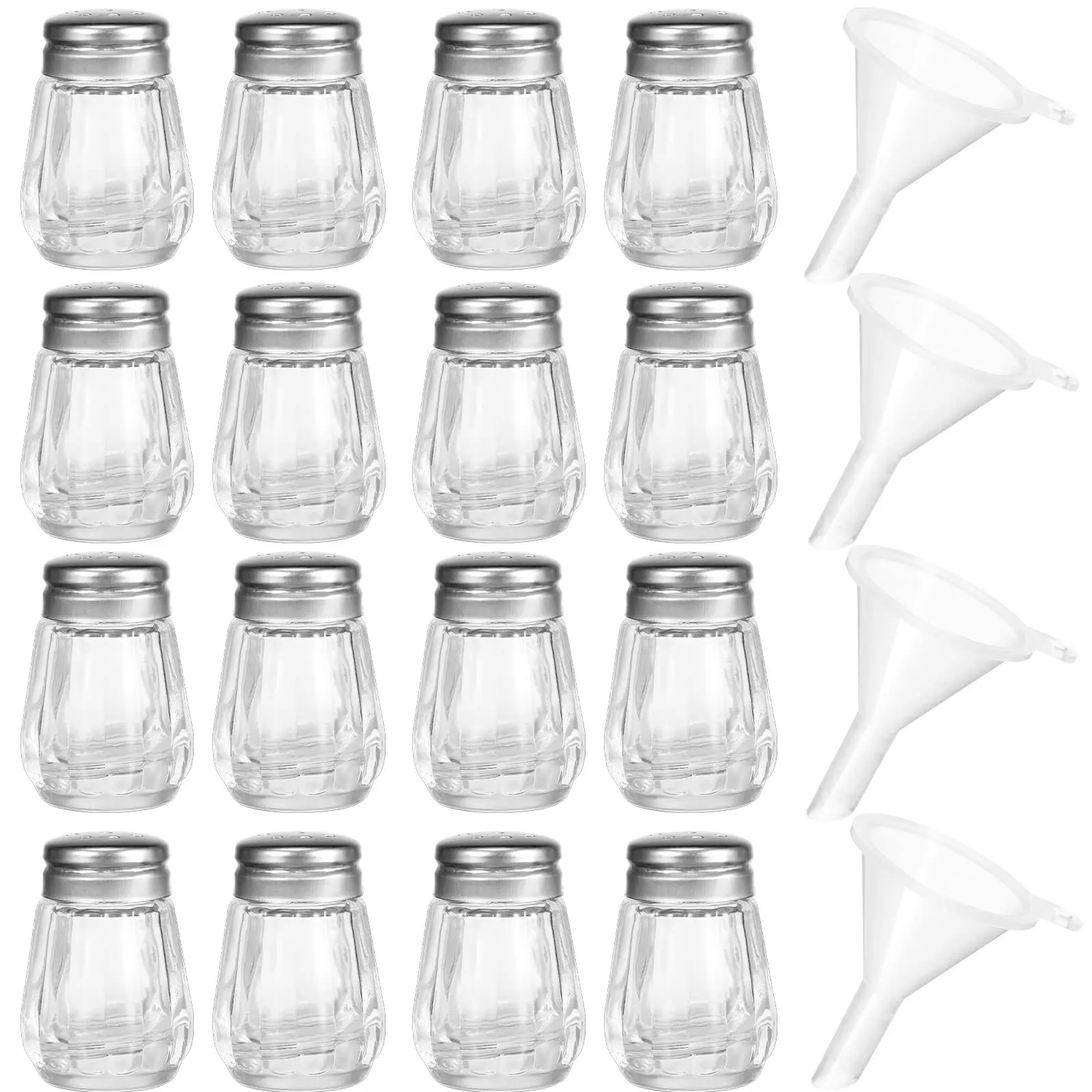 12 Cube Shape Mini Salt And Pepper Shakers Bulk 0.5 Oz Small Glass Spice Shaker With Plastic Funnels For Wedding Kitchen Restaurant Travel Camp Party (sliver)