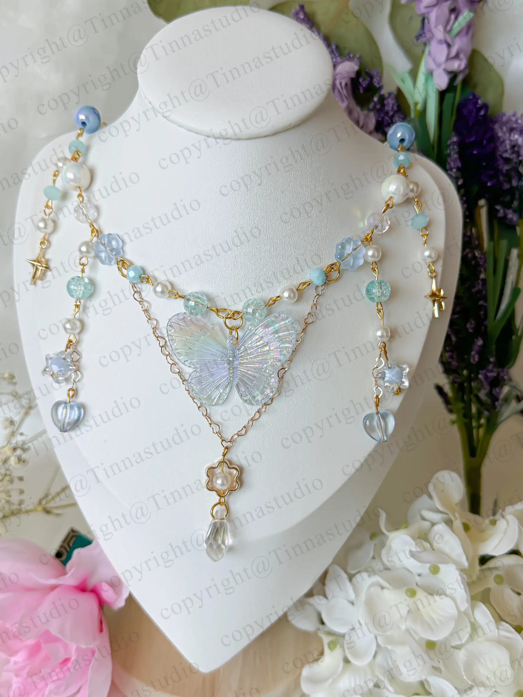 Blue Butterfly Beaded Necklace, Fairycore Handmade Jewelry, Twinkle Star, Cottagecore necklace, balletcore necklace, gift for her
