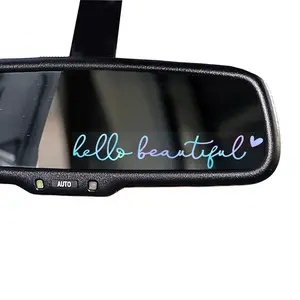 “Hello Beautiful” Holographic Car Mirror Decal – Vinyl Affirmation Sticker for Mirrors, Tumblers, and Water Bottles