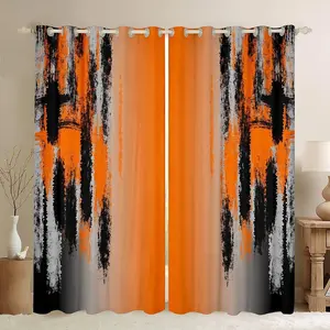Kids Orange and Black Curtains for Bedroom Living Room (2 Panels ) Vintage Messy Rust Darkening Drapes Modern Art Blackout Curtains Gradient Stryle Window Treatments
