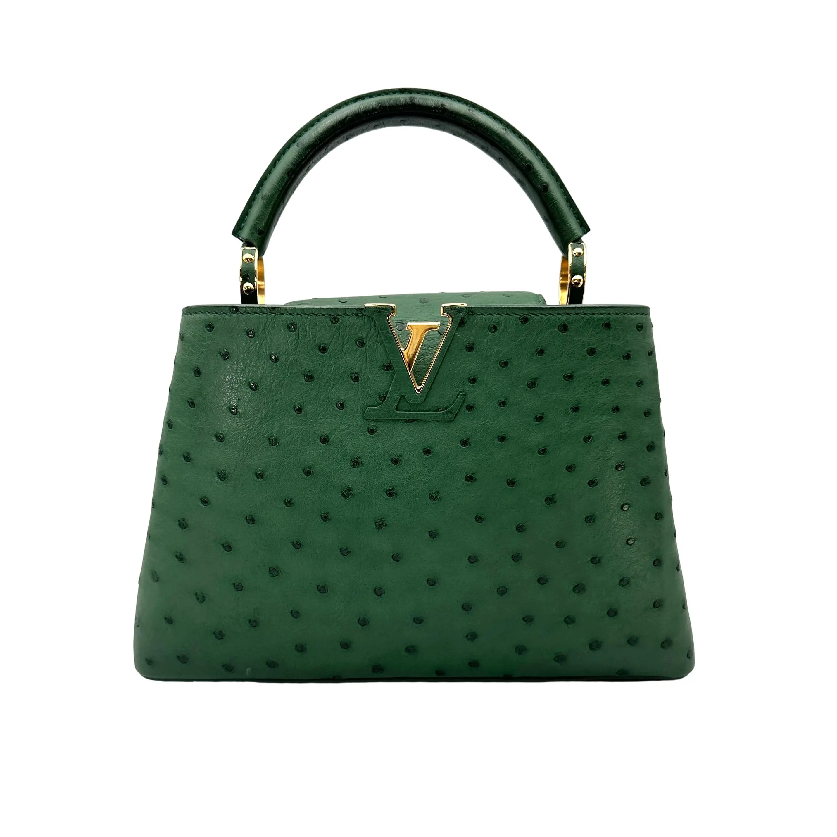 Pre-owned Louis Vuitton Leather Shoulder bags Capucines BB Green Handle Bag LV3250