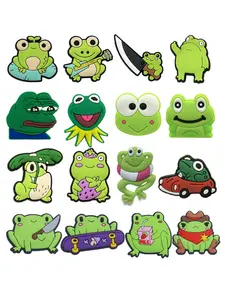 16 Cute Frog Shoe Charms For Bubble Slides Clogs Sandals, PVC Shoe Decorations Accessories Buckle For Christmas Birthday Gifts