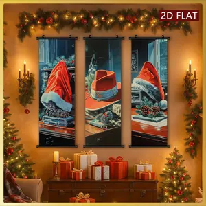3Pcs Creative Christmas Hat Theme Hanging Scroll Poster Modern Minimalist Home Decor Paintings Odorless And Fade-Resistant Suitable For Bedroom Children'S Room Living Room Study Wall Decoration