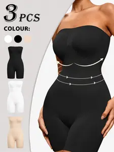 Women's 3 Packs Seamless Strapless Tube Top Shapewear Bodysuit Tummy Control Butt Lifter Waist Shaping Push Up Breast Thigh Slimmer 360° Compression Moisture Wicking Breathable Soft Stretchy Hourglass Figure Daily Casual Outfit Body Shaper