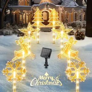 8 Pack Solar-Powered Outdoor Christmas Lights with 32 LED Warm White & Multicolor Changing Lights, 8 Lighting Modes, IPX5 Waterproof Solar Stake Lights with Motion Sensor & Remote-Free Operation for Pathway, Yard, Garden, Driveway - All-Wea