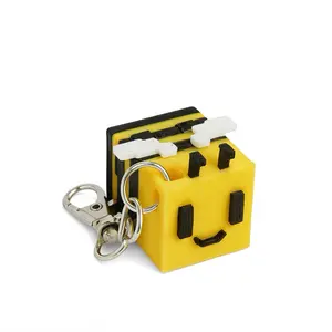 Grow a Garden Bee Keychain - Yellow and Black Design with Smiley Face and Keyring Attachment