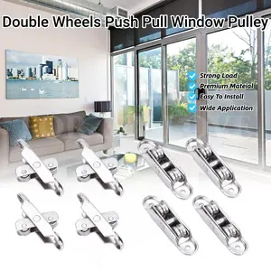 Double Wheels Push Pull Window Pulley with Screws, Wheel Roller Pulley with Slot, Showcase Window Roller, Mini Sliding Door Rollers Replacement Sliding Door Wheels, Stainless Steel Sliding Door Window Double Roller Pulley for Windows, Doors, Cabinet