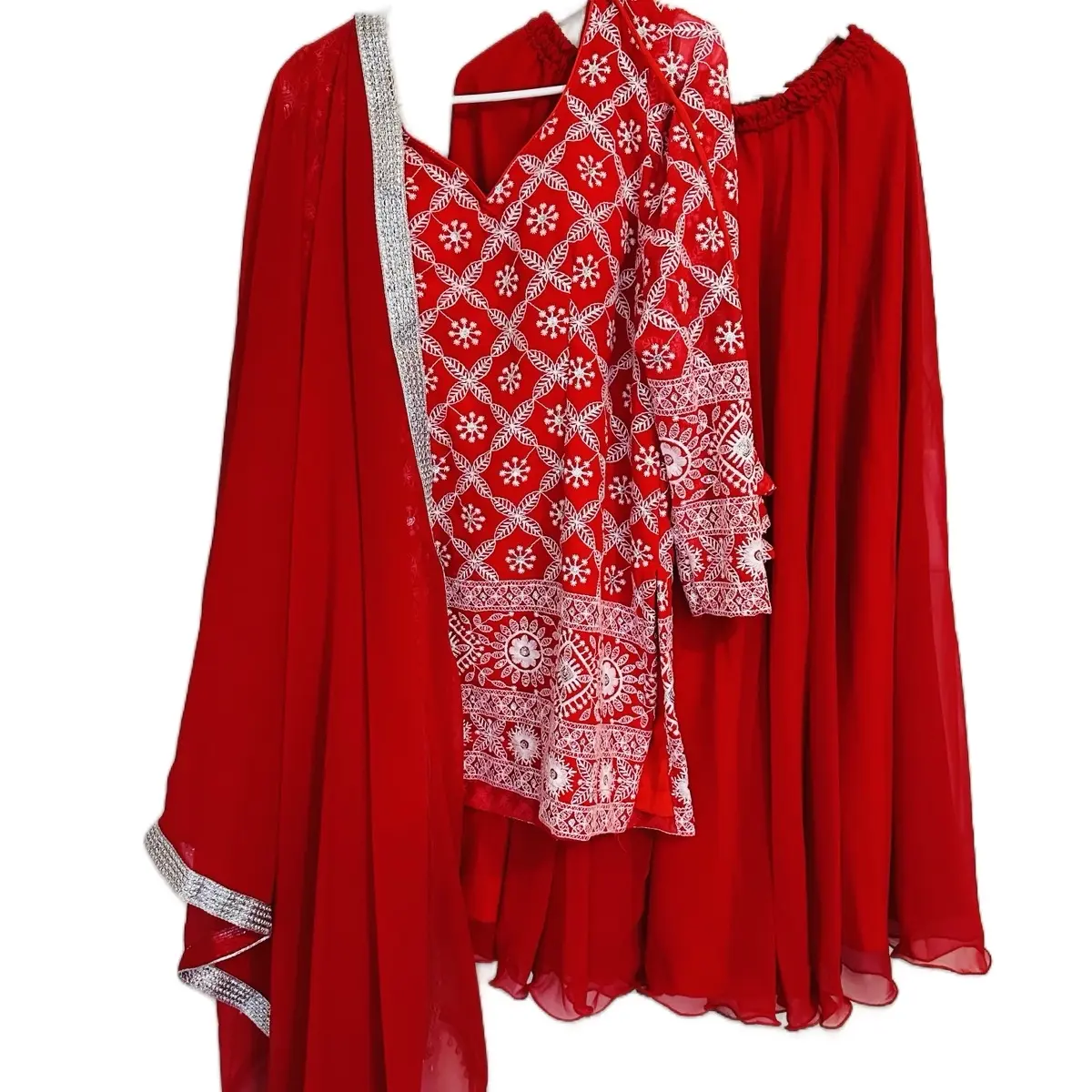 Traditional Chicken Work Sarara Set for Women - Gorgette Costume - Accessories, Womenswear Lady Comfort Clothing Soft Comfortable Elegance Fit Style