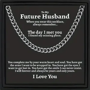 Single Round Cuban Link Choker Necklace, "To My Future Husband" Jewelry with Card & Gift Box