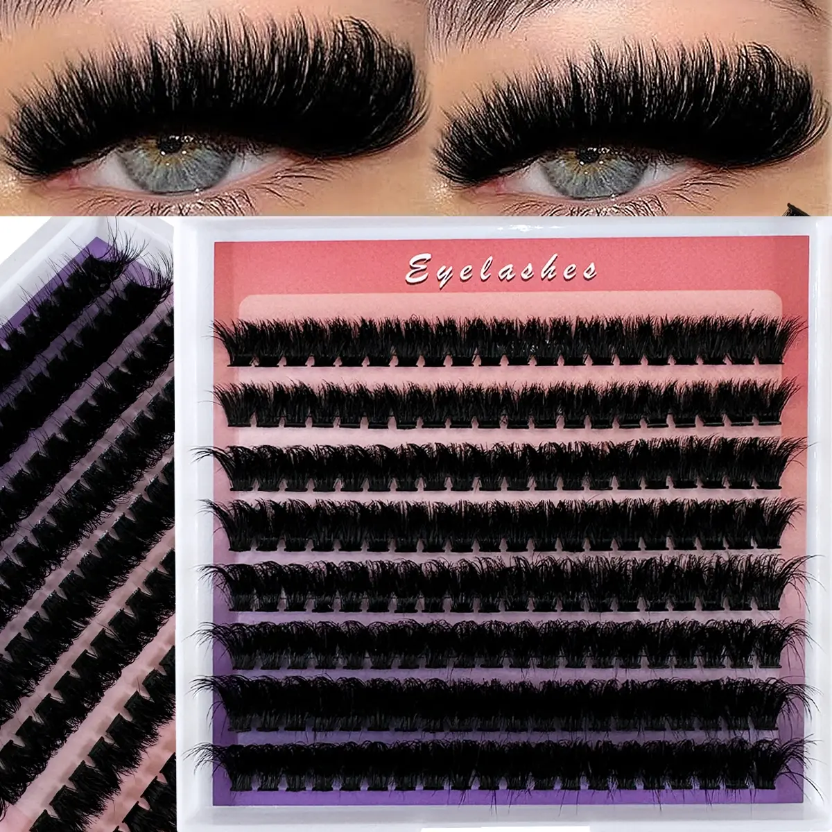 160pcs D Curl False Eyelashes Extension Kit, DIY Eyelash Extensions, Fluffy Cluster Eyelash, Volume Lashes Clusters, Thick Volume Lash Set, Curl Cluster Lashes, Multiple Sizes Available, Dramatic Look, Perfect for Daily Use & Special Occasions