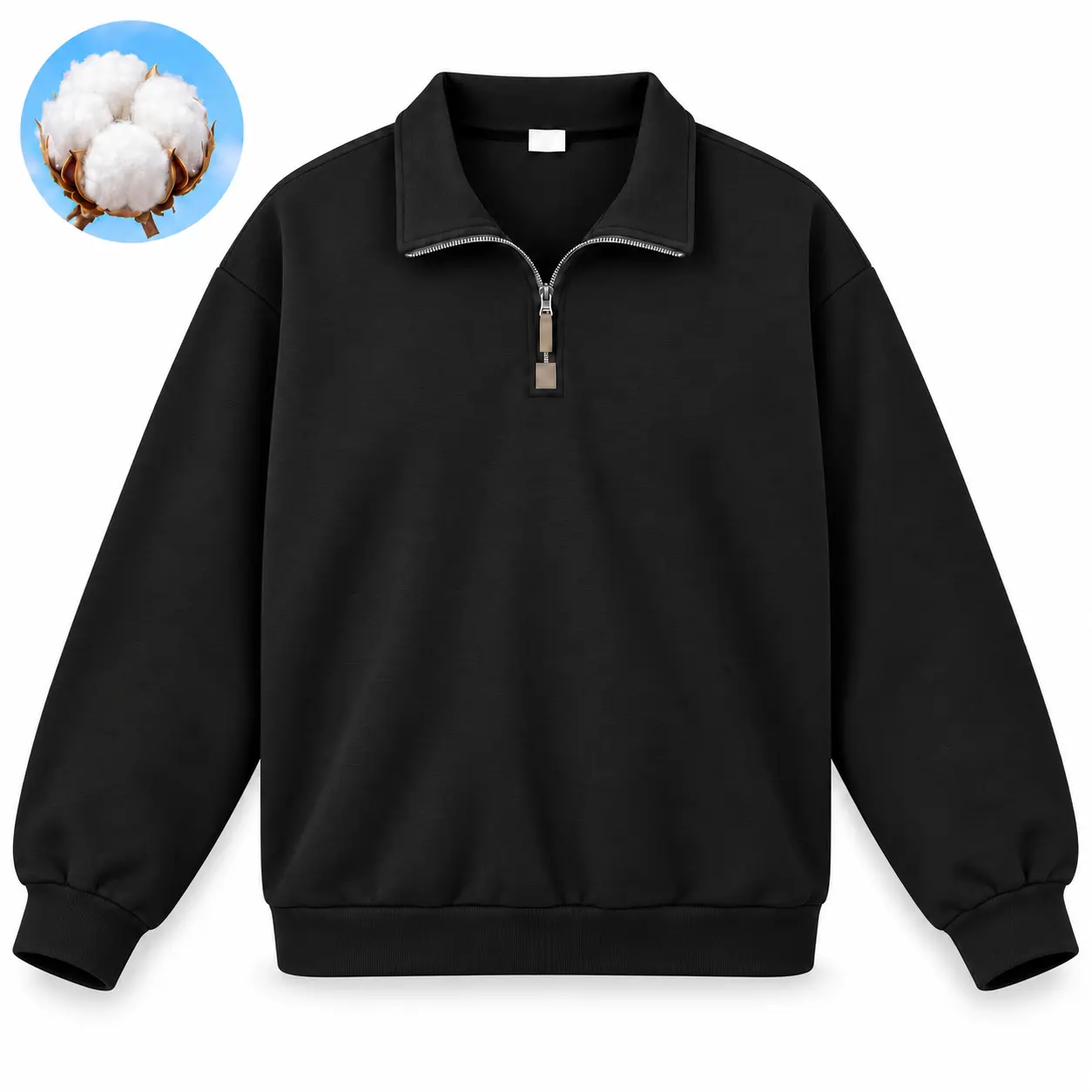 Menswear Men’s Plain Long Sleeve Fleece-Lined Quarter-Zip Sweatshirt - Warm Textured Pullover, Turn-Down Collar, Relaxed Drop-Shoulder Fit, Ribbed Trim, Casual Cold-Weather Top for Fall, Winter