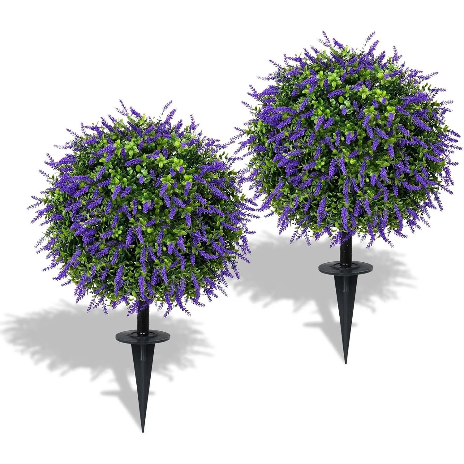 Bdor 25" Artificial Lavender Topiary Ball Trees with Ground Stake, Faux Potted Plants Purple Lavender Set of 2, Outdoor Fake Flower Bushes, UV Resistant for Home Lawn and Front Porch Garden Decor